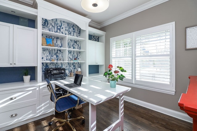12911 Mayfair Dr, Lemont, IL 60439 - office with ornamental molding, baseboards, and dark wood finished floors