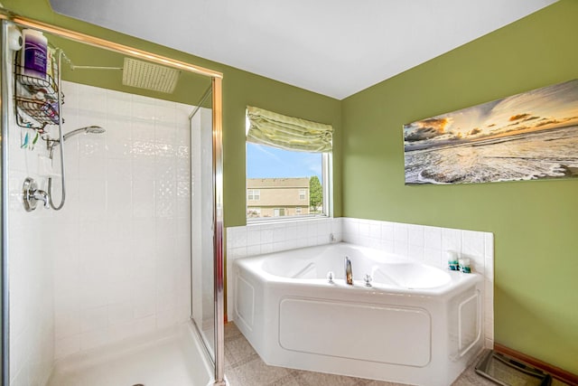 full bath featuring a bath and a stall shower