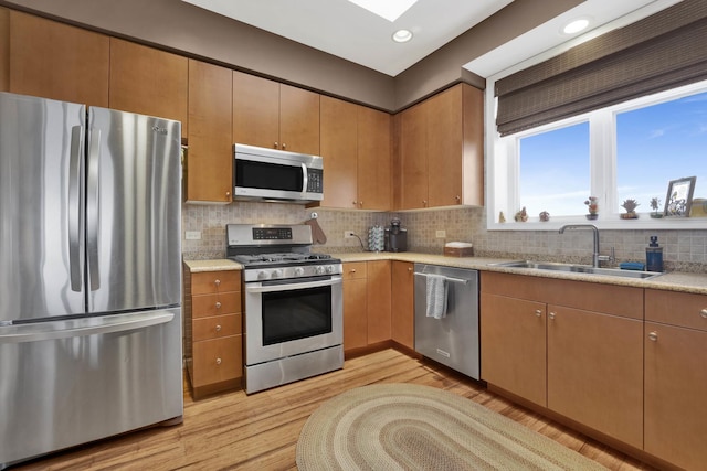 390 S Western Ave Unit 703, Des Plaines, IL 60016 - kitchen featuring backsplash, light wood finished floors, appliances with stainless steel finishes, and a sink
