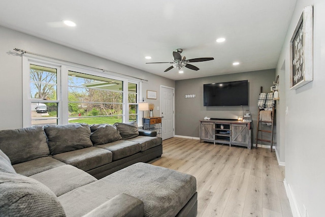4603 Bonner Dr, Mchenry, IL 60050 - living room with baseboards, recessed lighting, light wood finished floors, and ceiling fan
