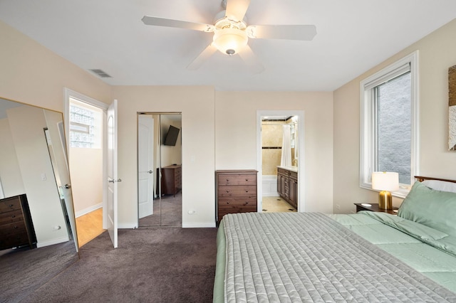 2033 W Rice St Unit 3, Chicago, IL 60622 - carpeted bedroom with baseboards, ensuite bath, and ceiling fan