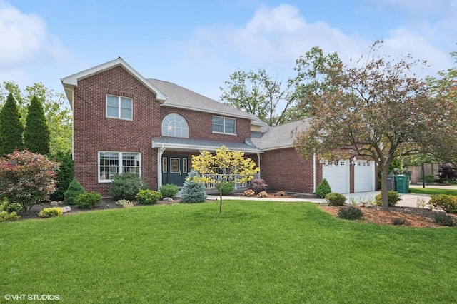 1373 Notre Dame Dr, Lemont, IL 60439 - view of front of property with brick siding, covered porch, a front yard, and concrete driveway