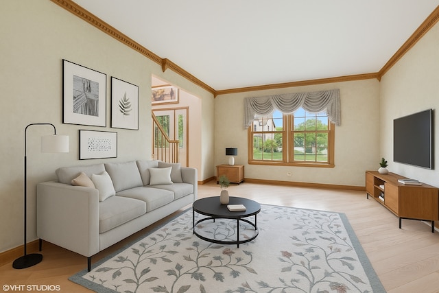1373 Notre Dame Dr, Lemont, IL 60439 - living room featuring ornamental molding, light wood finished floors, and baseboards