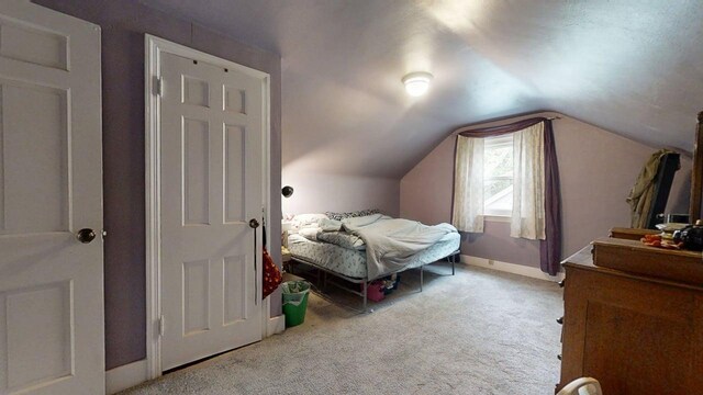 1013 W Springfield Ave, Champaign, IL 61821 - bedroom featuring carpet, lofted ceiling, and baseboards