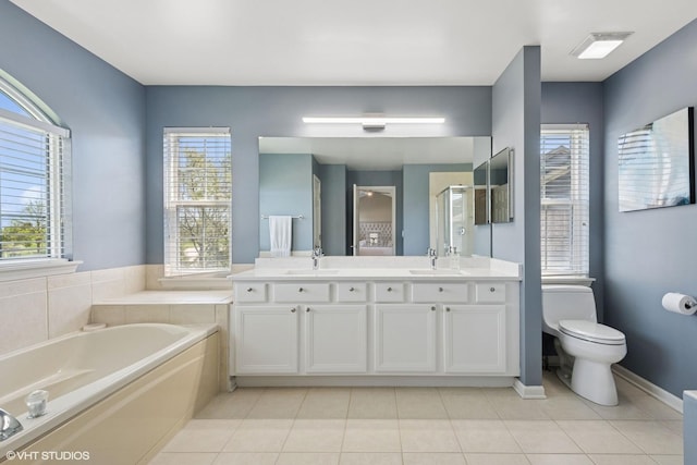 62 Andover Cir, Northbrook, IL 60062 - bathroom featuring a bath, tile patterned flooring, double vanity, and toilet