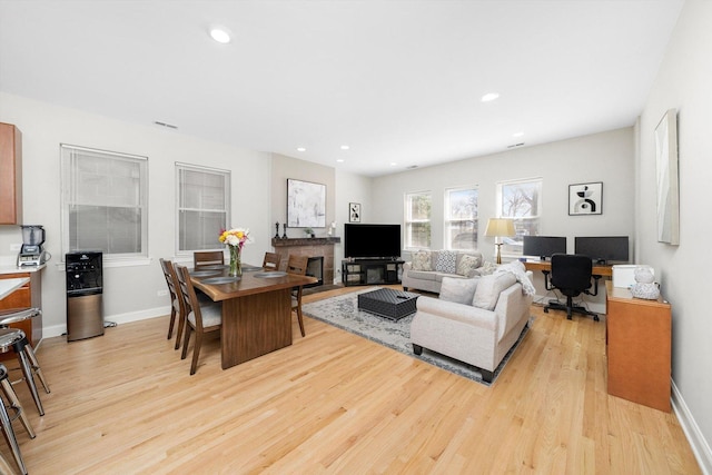 2158 N Natchez Ave Unit 1N, Chicago, IL 60707 - living room featuring baseboards, light wood finished floors, and recessed lighting