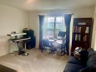 office space with light colored carpet