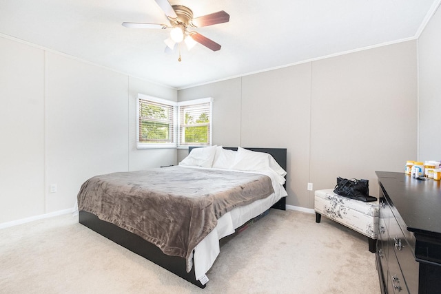 411 E 2nd St, Lockport, IL 60441 - bedroom featuring light carpet, ornamental molding, baseboards, and ceiling fan