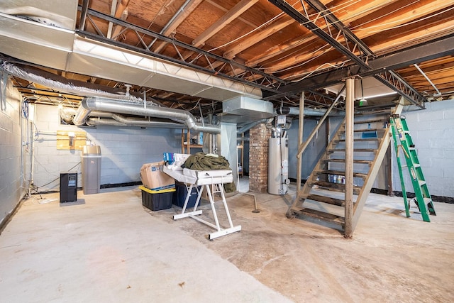411 E 2nd St, Lockport, IL 60441 - unfinished basement with water heater and stairway