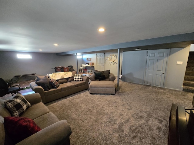 15509 Brianne Ln, Oak Forest, IL 60452 - carpeted living room with recessed lighting and stairway
