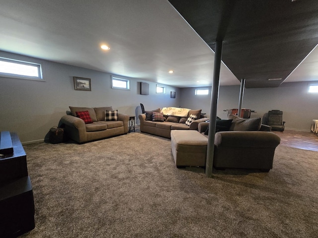 15509 Brianne Ln, Oak Forest, IL 60452 - living room featuring carpet floors, recessed lighting, baseboards, and plenty of natural light