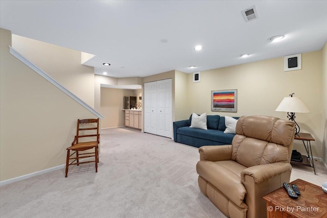 1840 Nashville Ln, Crystal Lake, IL 60014 - living area featuring light carpet, baseboards, and recessed lighting