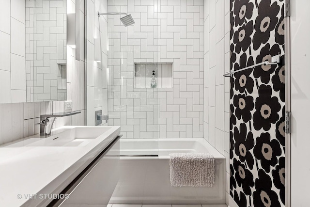 full bathroom featuring vanity and shower / tub combination