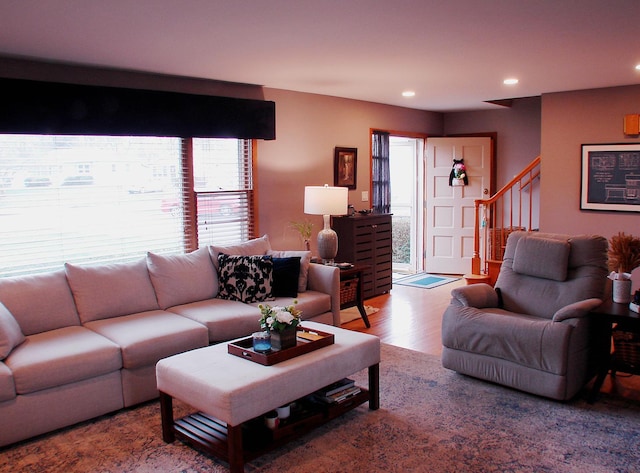 571 Dawn Cir, Grayslake, IL 60030 - living room featuring stairway, wood finished floors, and recessed lighting