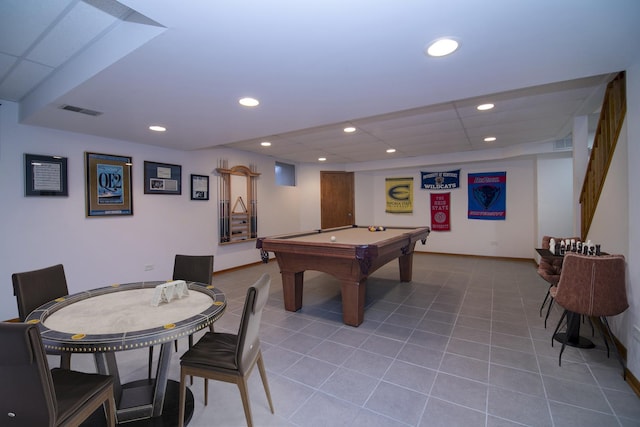 2800 Abbington Dr, New Lenox, IL 60451 - playroom with tile patterned flooring, billiards table, recessed lighting, and baseboards
