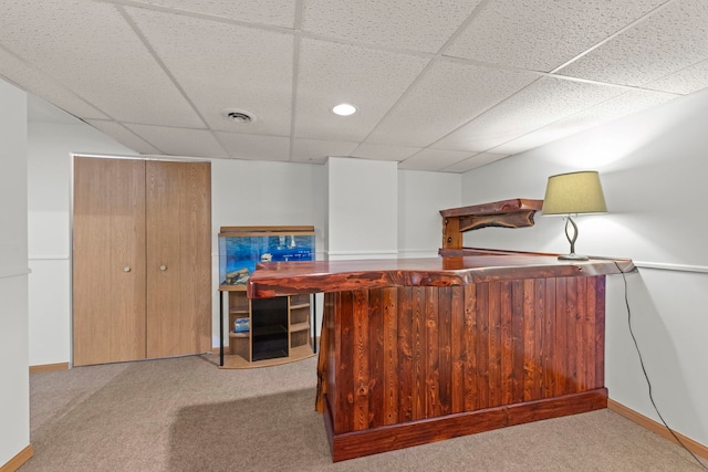 726 Hawthorne Ln, Genoa, IL 60135 - office featuring carpet, a paneled ceiling, and bar area