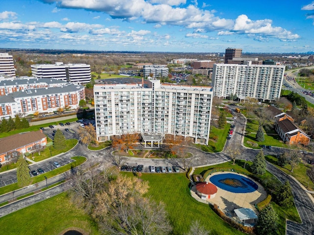 aerial overview of property's location featuring nearby urban area and apartment complex
