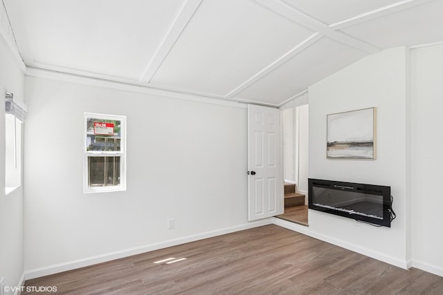 519 Catalpa Dr, Round Lake, IL 60073 - unfurnished living room with vaulted ceiling, wood finished floors, and baseboards