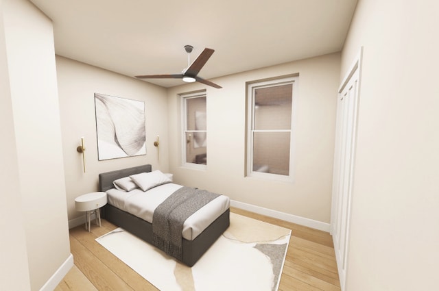 3408 S Carpenter St, Chicago, IL 60608 - bedroom featuring light wood-style floors, baseboards, and ceiling fan
