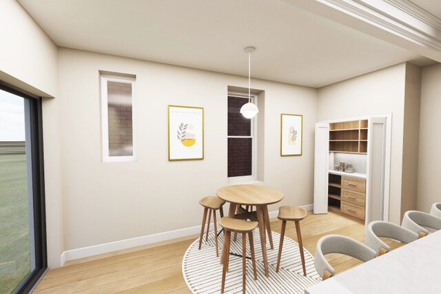 3408 S Carpenter St, Chicago, IL 60608 - dining room featuring light wood-type flooring and baseboards