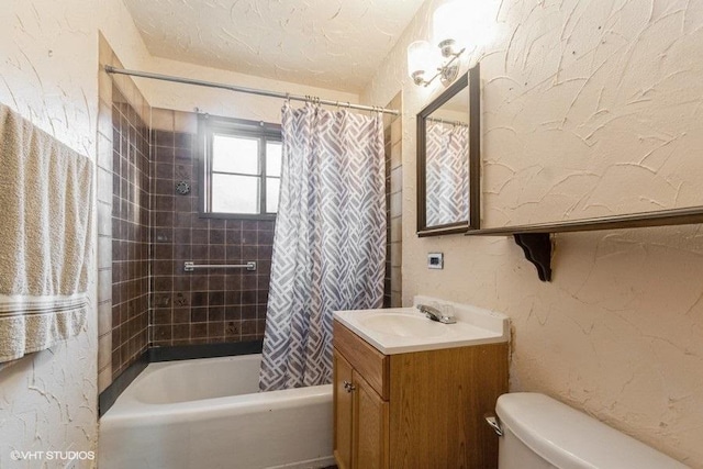 15427 Winchester Ave, Harvey, IL 60426 - bathroom featuring toilet, shower / tub combo, vanity, and a textured wall
