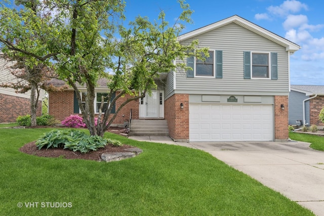 690 Queenswood Ln, Wheaton, IL 60189 - tri-level home with an attached garage, driveway, brick siding, and a front lawn