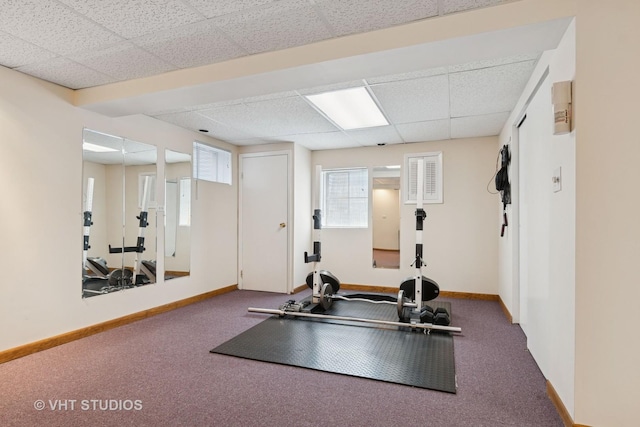 690 Queenswood Ln, Wheaton, IL 60189 - workout area with a paneled ceiling, baseboards, and carpet