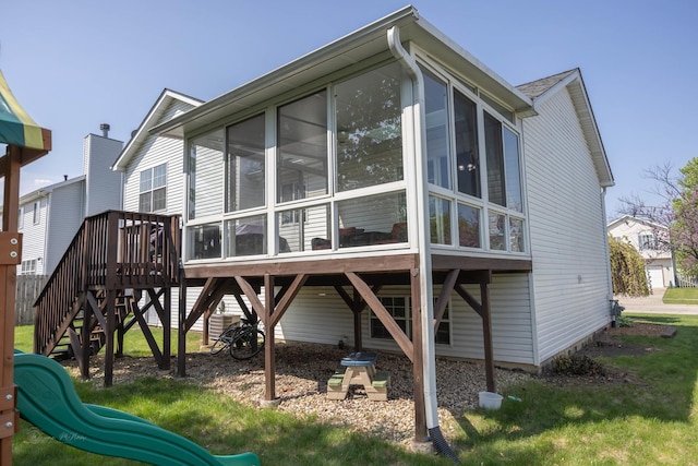 1012 Belden Way, Joliet, IL 60435 - rear view of property with a sunroom and stairway
