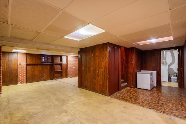 2S616 Linden Sq, Warrenville, IL 60555 - finished basement with wooden walls, washer / clothes dryer, and a paneled ceiling