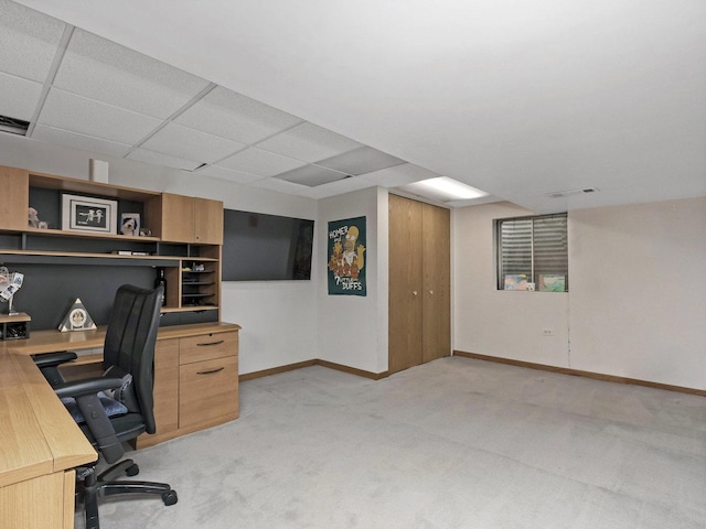 848 Braintree Ln, Bartlett, IL 60103 - office featuring light carpet, baseboards, and a paneled ceiling