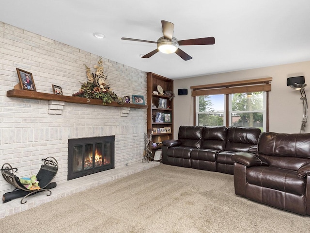 848 Braintree Ln, Bartlett, IL 60103 - carpeted living area featuring a ceiling fan and a fireplace