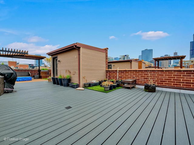 wooden terrace featuring a pergola
