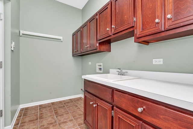 472 Linden Cir, Beecher, IL 60401 - clothes washing area featuring washer hookup, baseboards, cabinet space, and tile patterned flooring