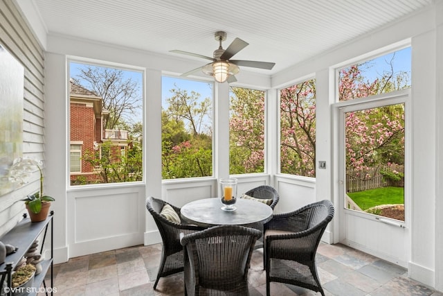 3324 Lakeside Ave, Northbrook, IL 60062 - sunroom with ceiling fan and outdoor dining space