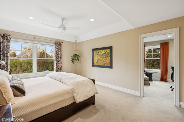 3324 Lakeside Ave, Northbrook, IL 60062 - bedroom with light carpet, multiple windows, baseboards, recessed lighting, and a ceiling fan