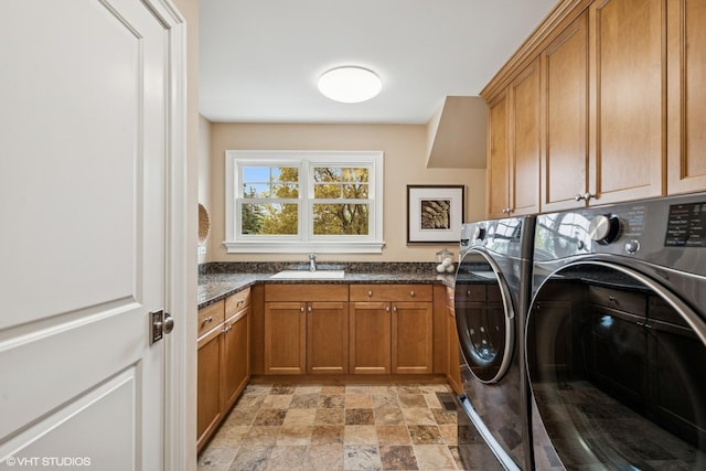 3324 Lakeside Ave, Northbrook, IL 60062 - laundry room featuring cabinet space, washing machine and clothes dryer, and stone finish flooring
