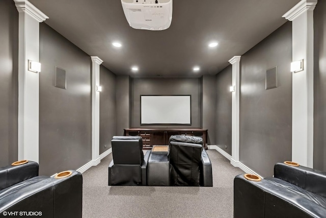 3324 Lakeside Ave, Northbrook, IL 60062 - carpeted cinema room with decorative columns, baseboards, and recessed lighting