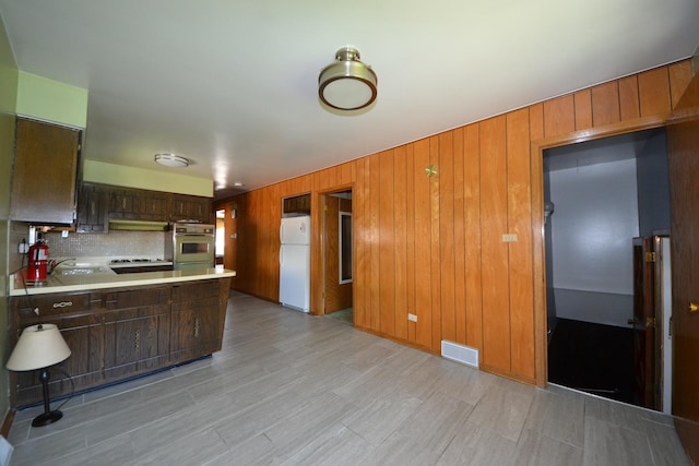 2820 S Shields Ave, Chicago, IL 60616 - kitchen with freestanding refrigerator, light countertops, tasteful backsplash, a sink, and under cabinet range hood