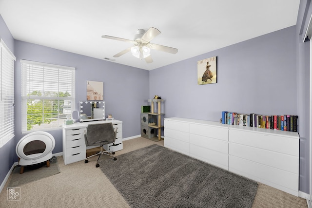 16526 S Nottingham Ct, Lockport, IL 60441 - office area with baseboards, ceiling fan, visible vents, and light colored carpet