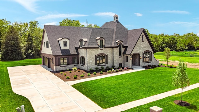 1212 Georgias Way, New Lenox, IL 60451 - french country home with stone siding, a front lawn, and a shingled roof