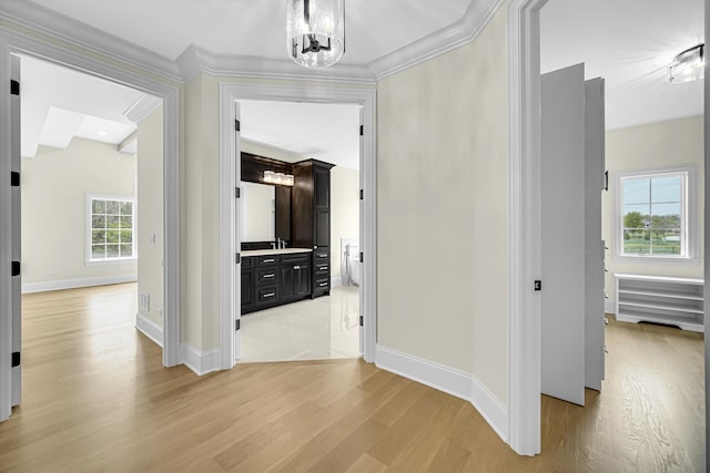 1212 Georgias Way, New Lenox, IL 60451 - spare room featuring a chandelier, light wood-style flooring, baseboards, beam ceiling, and recessed lighting