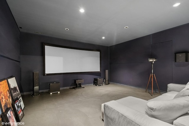 home theater featuring baseboards and recessed lighting