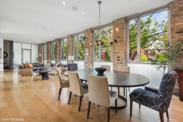 1804 N Leavitt St, Chicago, IL 60647 - dining space featuring light wood finished floors, recessed lighting, and floor to ceiling windows