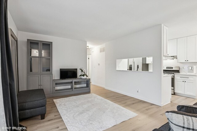 1387 Woodcutter Ln Unit D, Wheaton, IL 60189 - living room featuring visible vents, light wood-style flooring, and baseboards