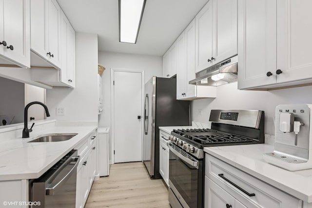 1387 Woodcutter Ln Unit D, Wheaton, IL 60189 - kitchen with a sink, appliances with stainless steel finishes, under cabinet range hood, white cabinets, and light wood-style floors