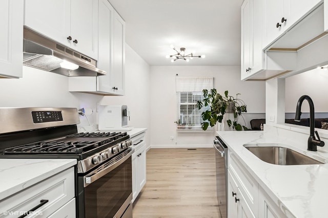 1387 Woodcutter Ln Unit D, Wheaton, IL 60189 - kitchen with a sink, light wood-type flooring, under cabinet range hood, white cabinets, and appliances with stainless steel finishes