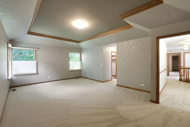 28W624 Berkshire Rd, West Chicago, IL 60185 - unfurnished room featuring light colored carpet, baseboards, a tray ceiling, and crown molding
