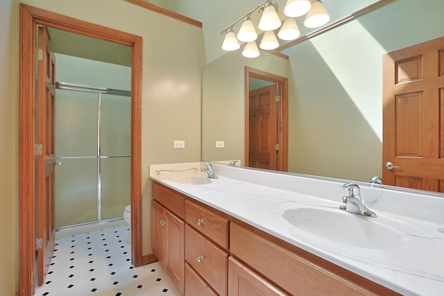 28W624 Berkshire Rd, West Chicago, IL 60185 - full bath featuring toilet, tile patterned floors, double vanity, and a shower stall