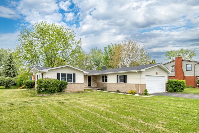 800 Bryn Mawr Ave, Bartlett, IL 60103 - ranch-style house featuring brick siding, a garage, asphalt driveway, a playground, and a chimney
