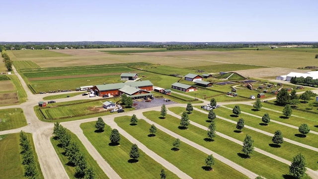aerial view of sparsely populated area with large plots for crops